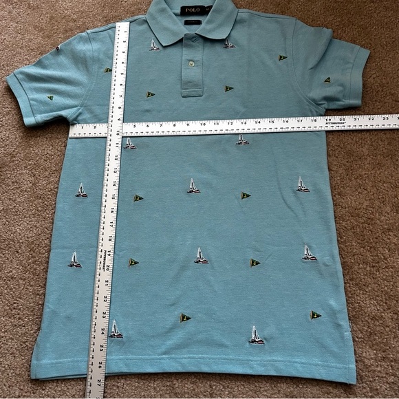 Polo Custom Fit Nautical Print Embroidered Short Sleeve Polo - Picture 5 of 7